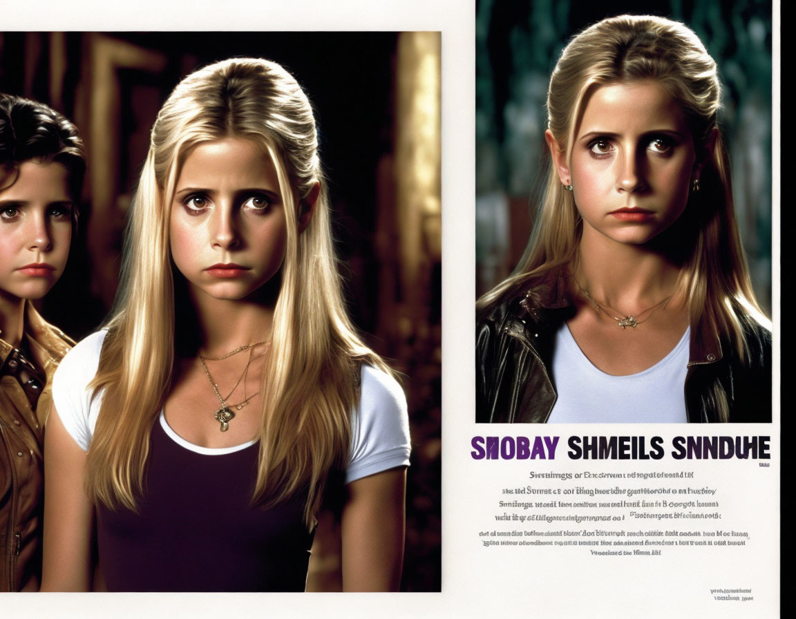 Blonde and dark-haired characters in TV show image