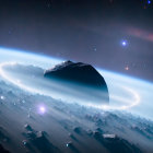 Large Planet Rising Over Barren Terrain in Surreal Space Landscape