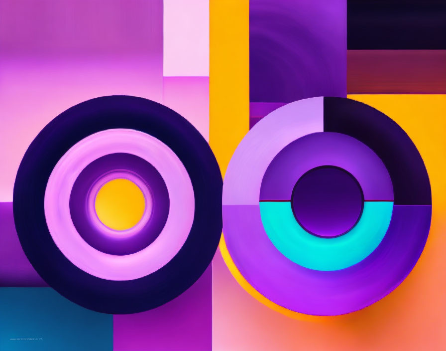 Concentric Circle Abstract Art with Purple, Blue, and Yellow Gradient