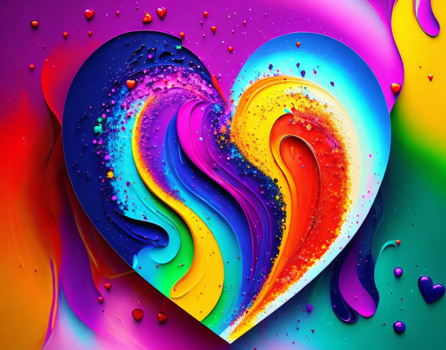 Colorful Heart Artwork with Swirling Patterns on Multicolored Background