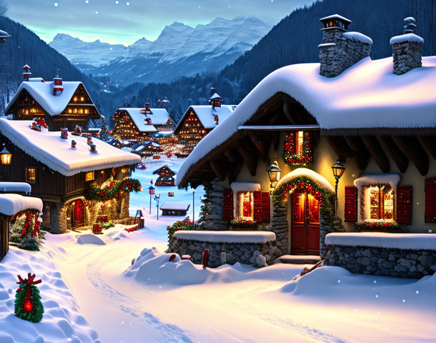 Winter Wonderland: Snow-Covered Chalets with Christmas Lights