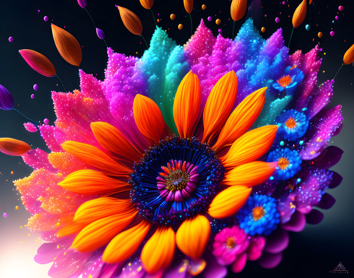 Colorful Orange Flower Composition on Dark Background