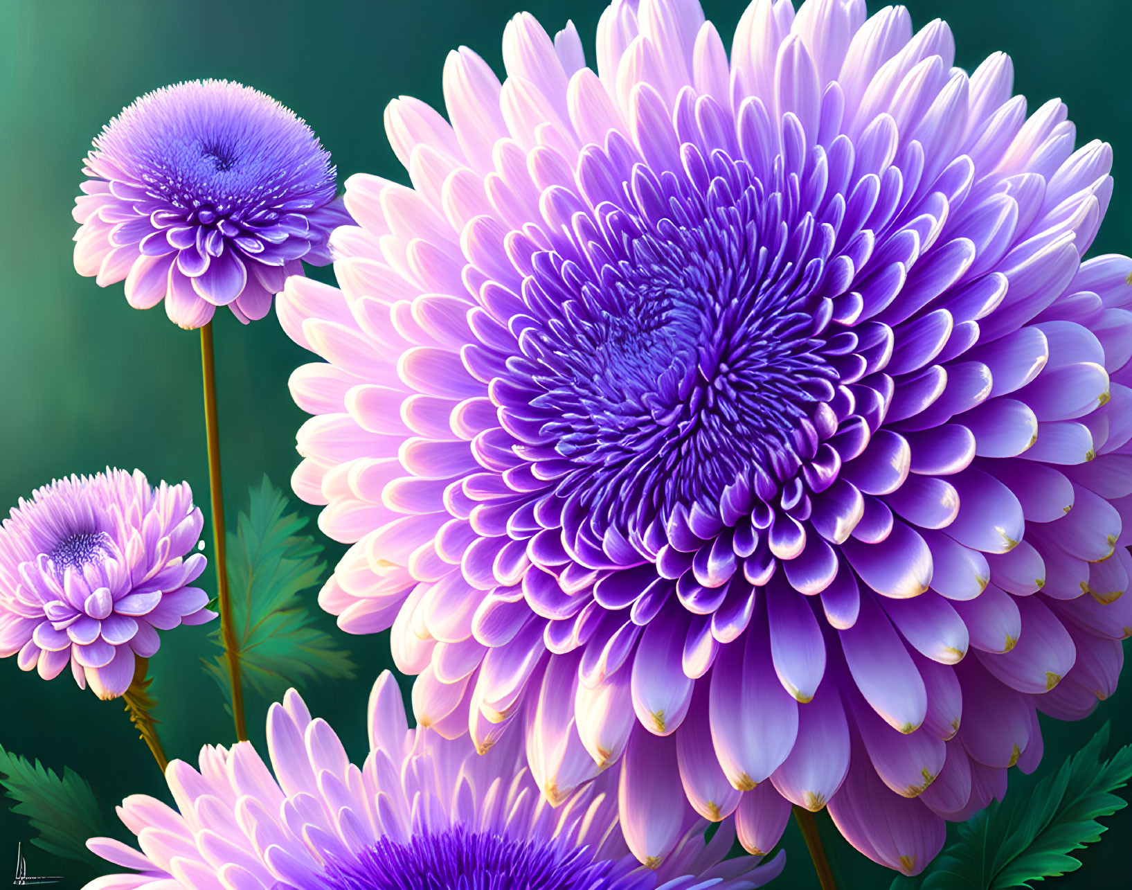 Detailed Purple Chrysanthemums in Vibrant Digital Artwork