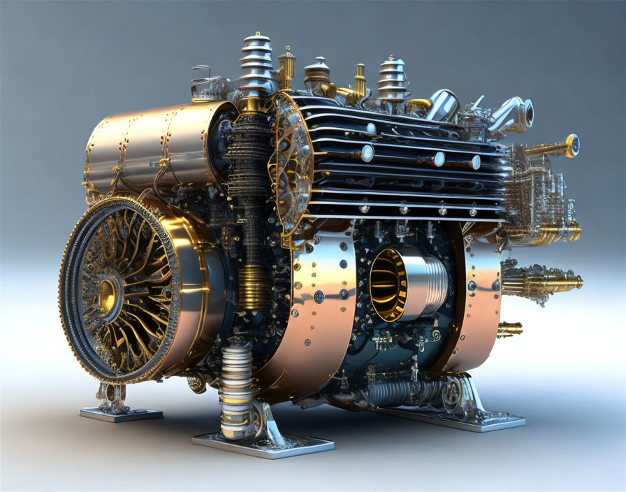 Detailed Steampunk-Style Engine with Gears and Pipes