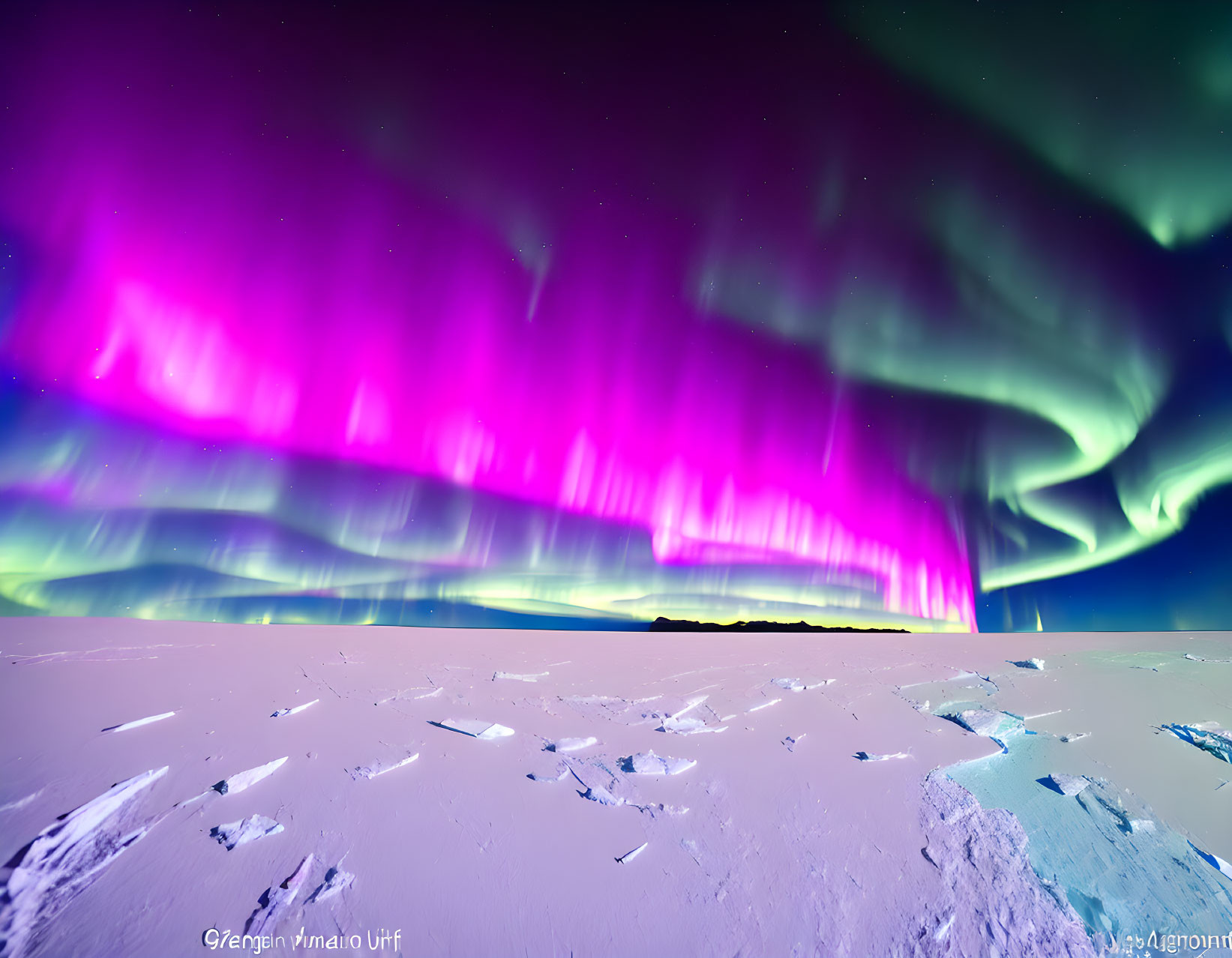 Starry Night Sky with Purple and Green Aurora Borealis