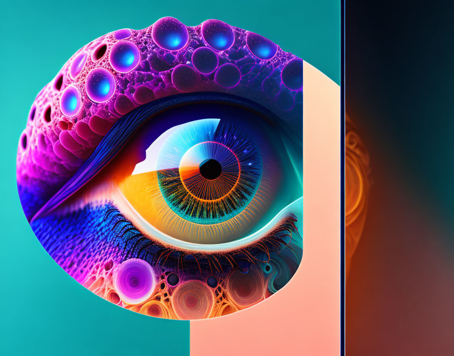 Vibrant surreal digital eye art with colorful patterns