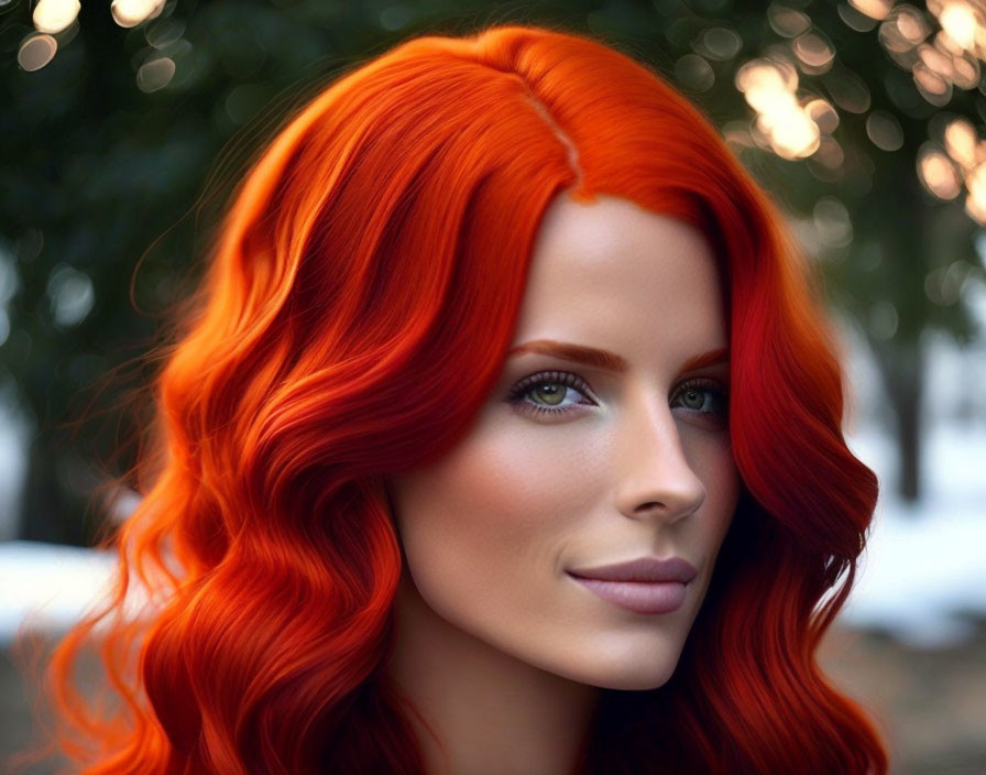 Red-Haired Woman Smiling Outdoors with Green Eyes