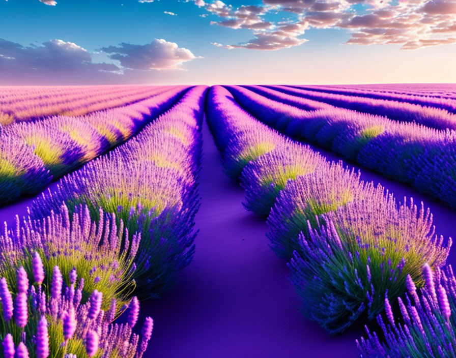 Lavender Field at Sunset with Purple Flowers