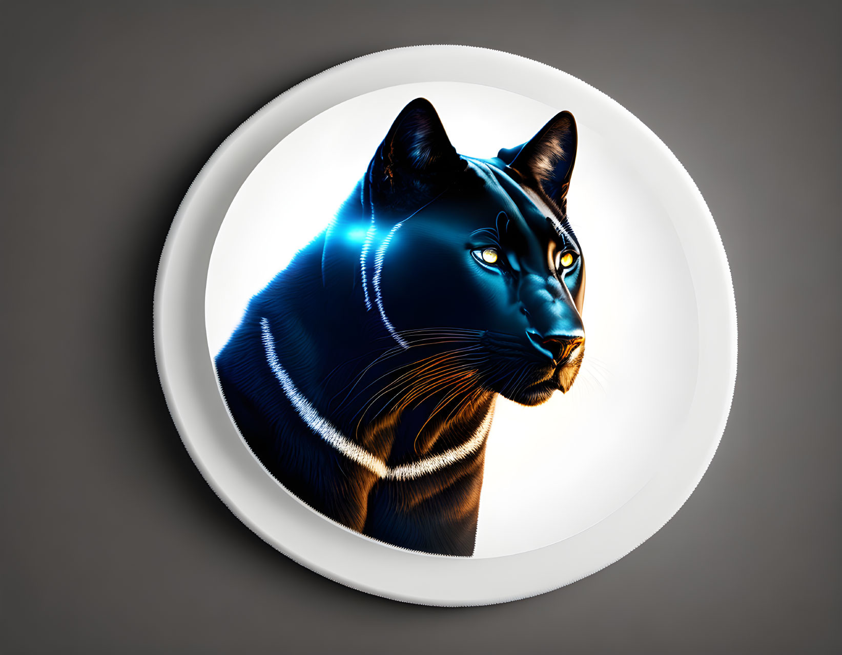 Stylized Black Panther Artwork with Blue Outlines on Light Grey Background