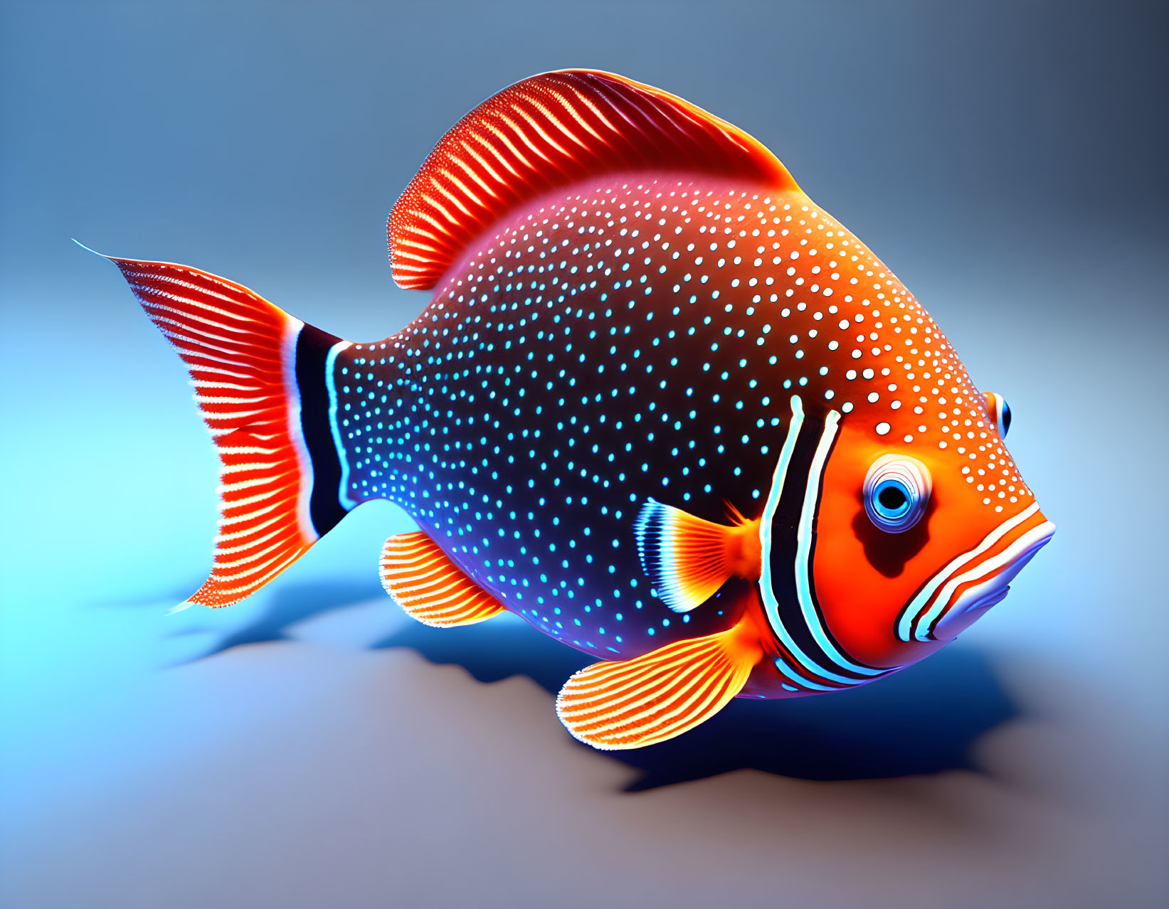 Colorful Clown Triggerfish Illustration on Gradient Blue Background