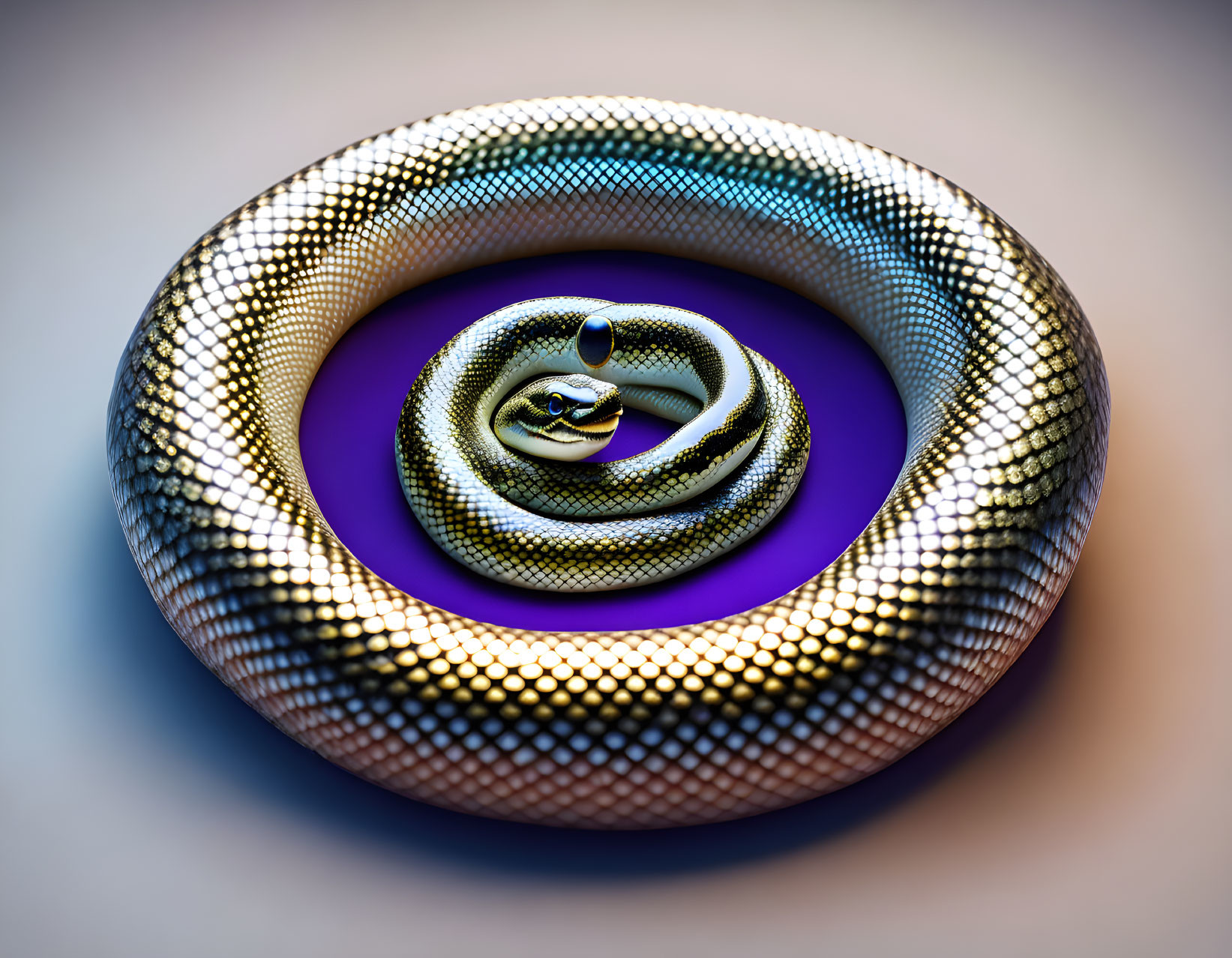 Detailed 3D Metallic Snake Illustration on Gradient Background