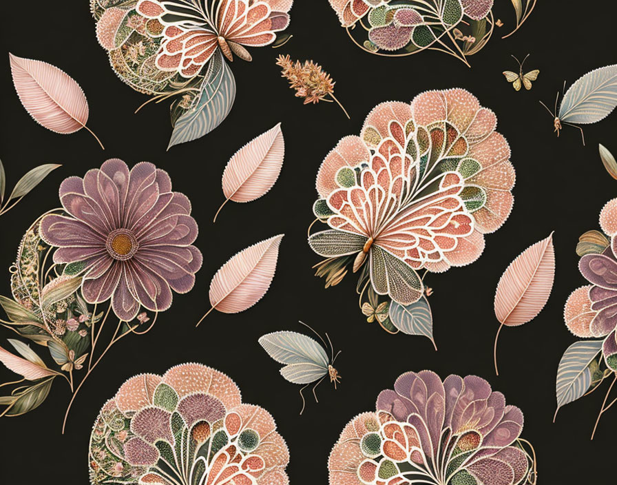 Large Pastel Floral Pattern on Dark Background