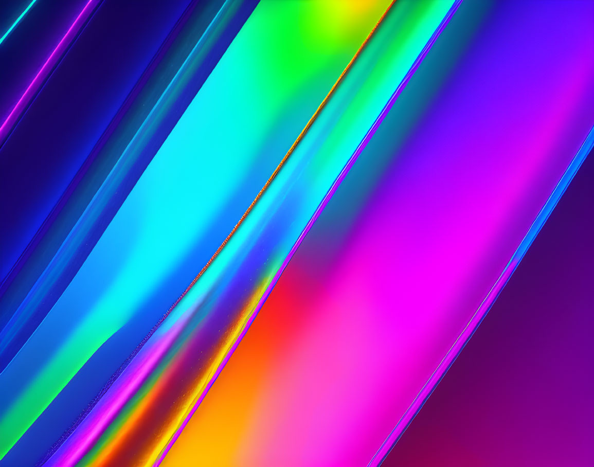 Colorful Abstract Art: Neon Gradient Bands Reflecting Light