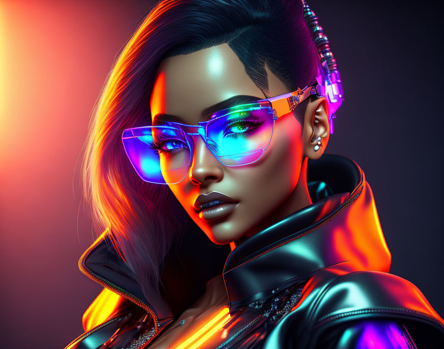 Futuristic 3D portrait of a woman in cyberpunk style