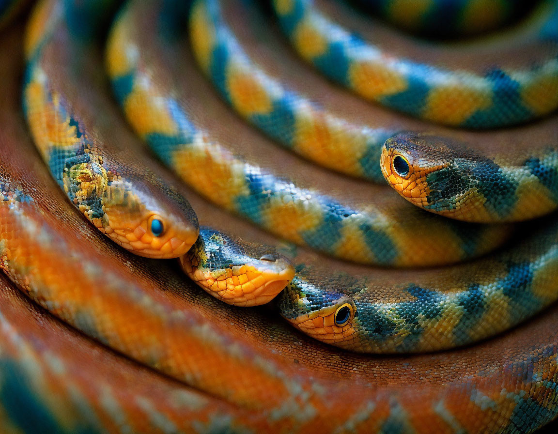 Colorful Entwined Snakes Displaying Vibrant Patterns