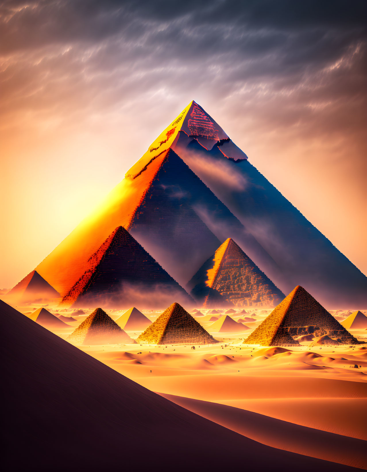 Egyptian Pyramids at Giza under Golden Sunlight