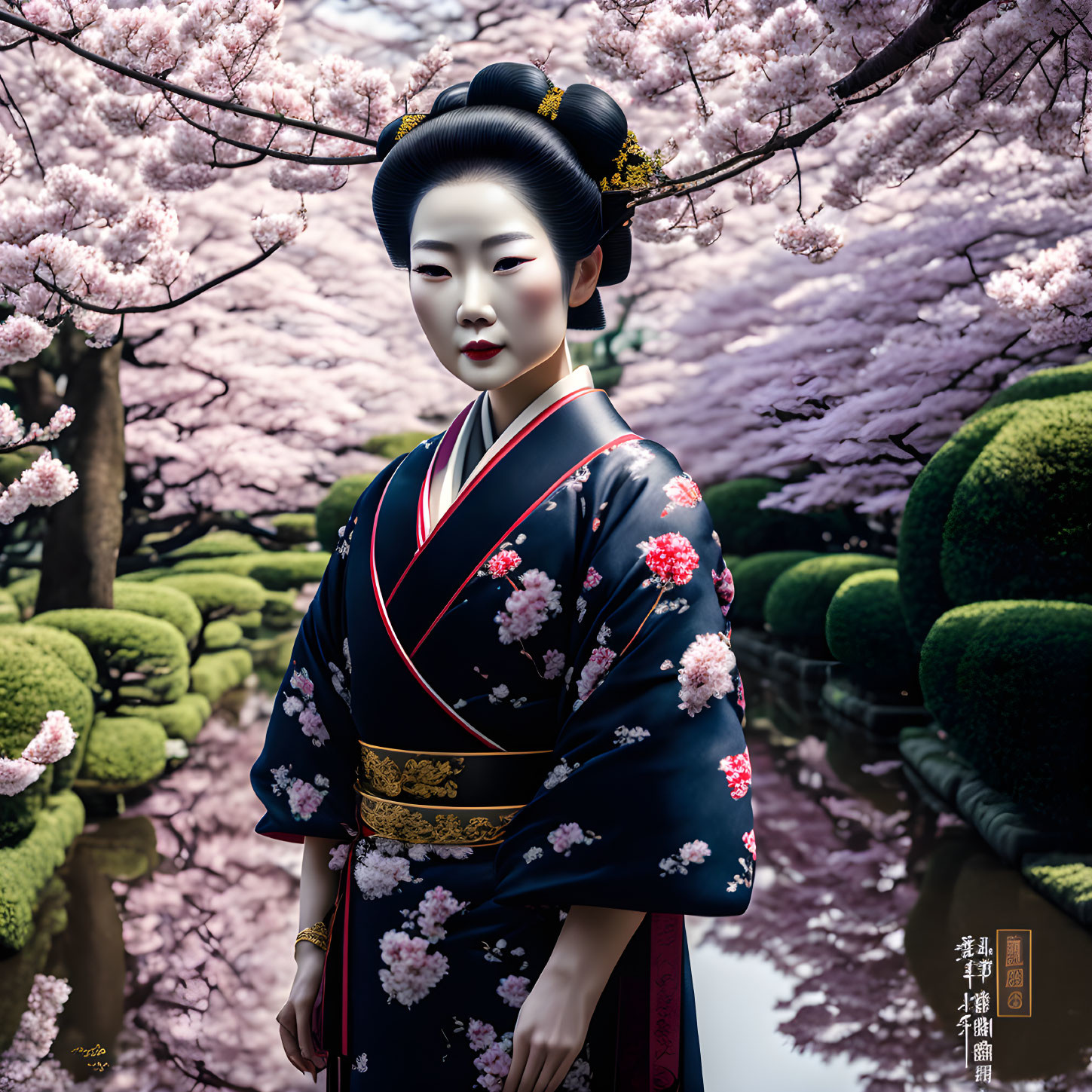 Traditional Japanese Attire Among Cherry Blossoms