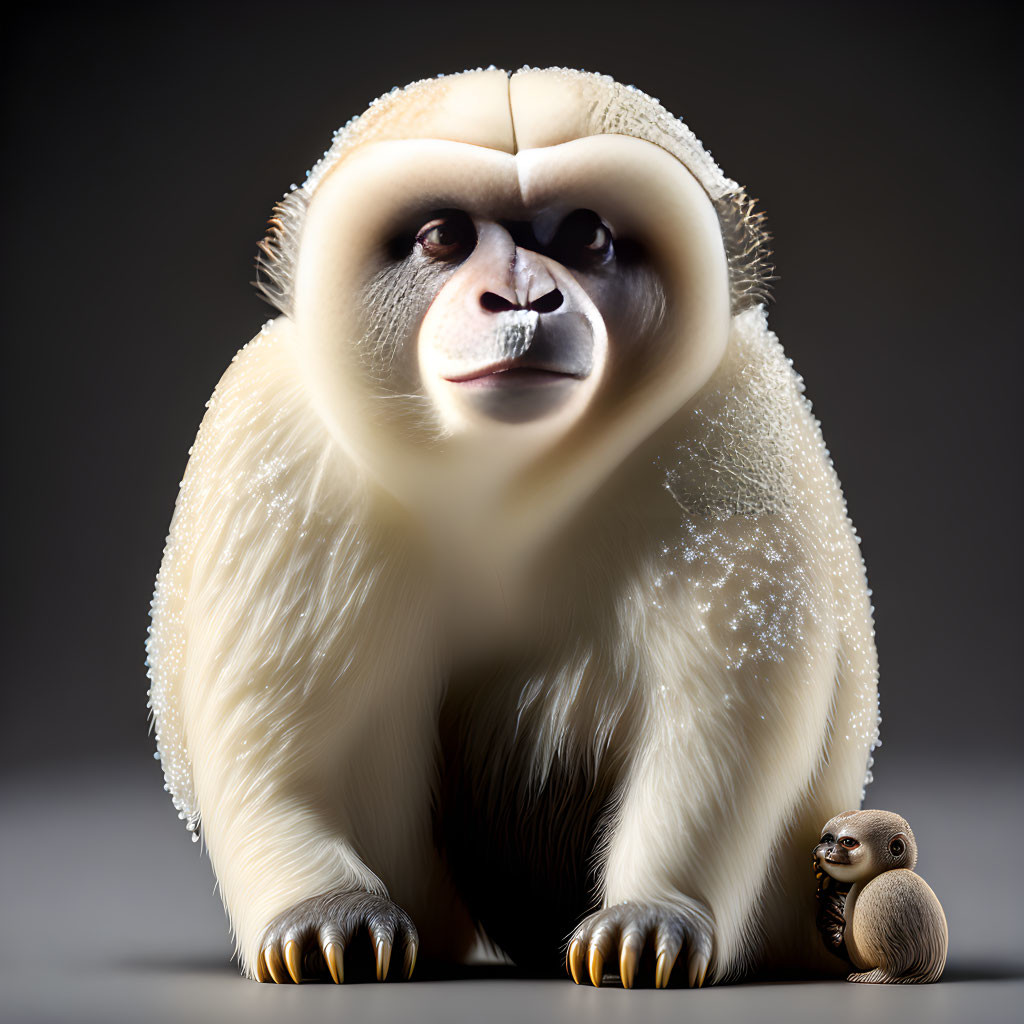 Large Monkey with Human-like Expression and Small Monkey Figure