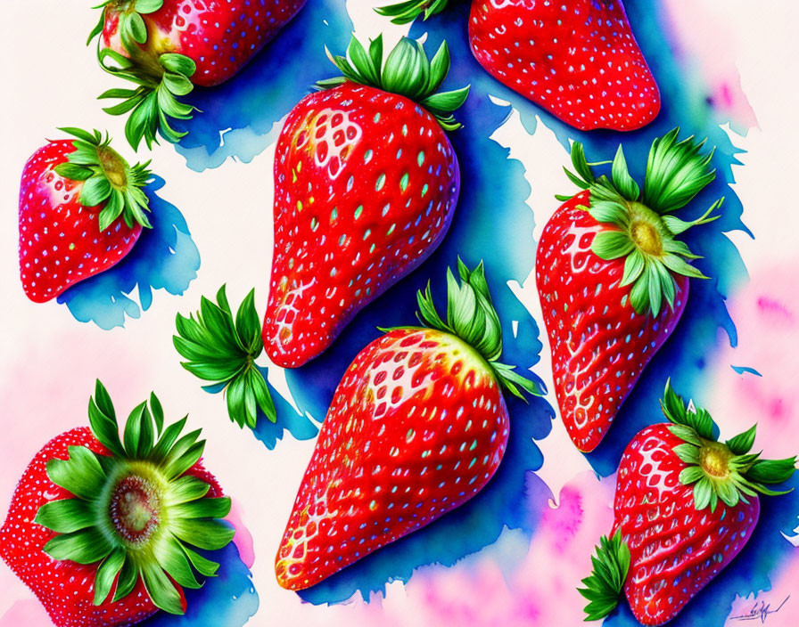 Colorful Illustration of Fresh Strawberries on Speckled Background