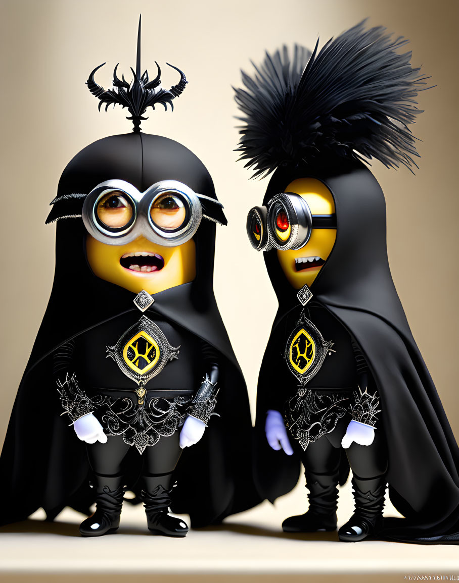 Elaborate Gothic Costumed Minions on Beige Background