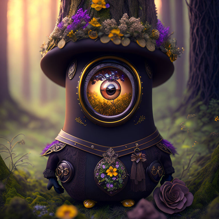 Fantasy creature with large eye in magical forest ambiance