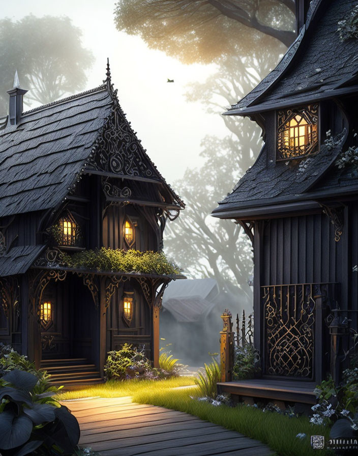 Enchanting Wooden Cottage in Fantasy Forest