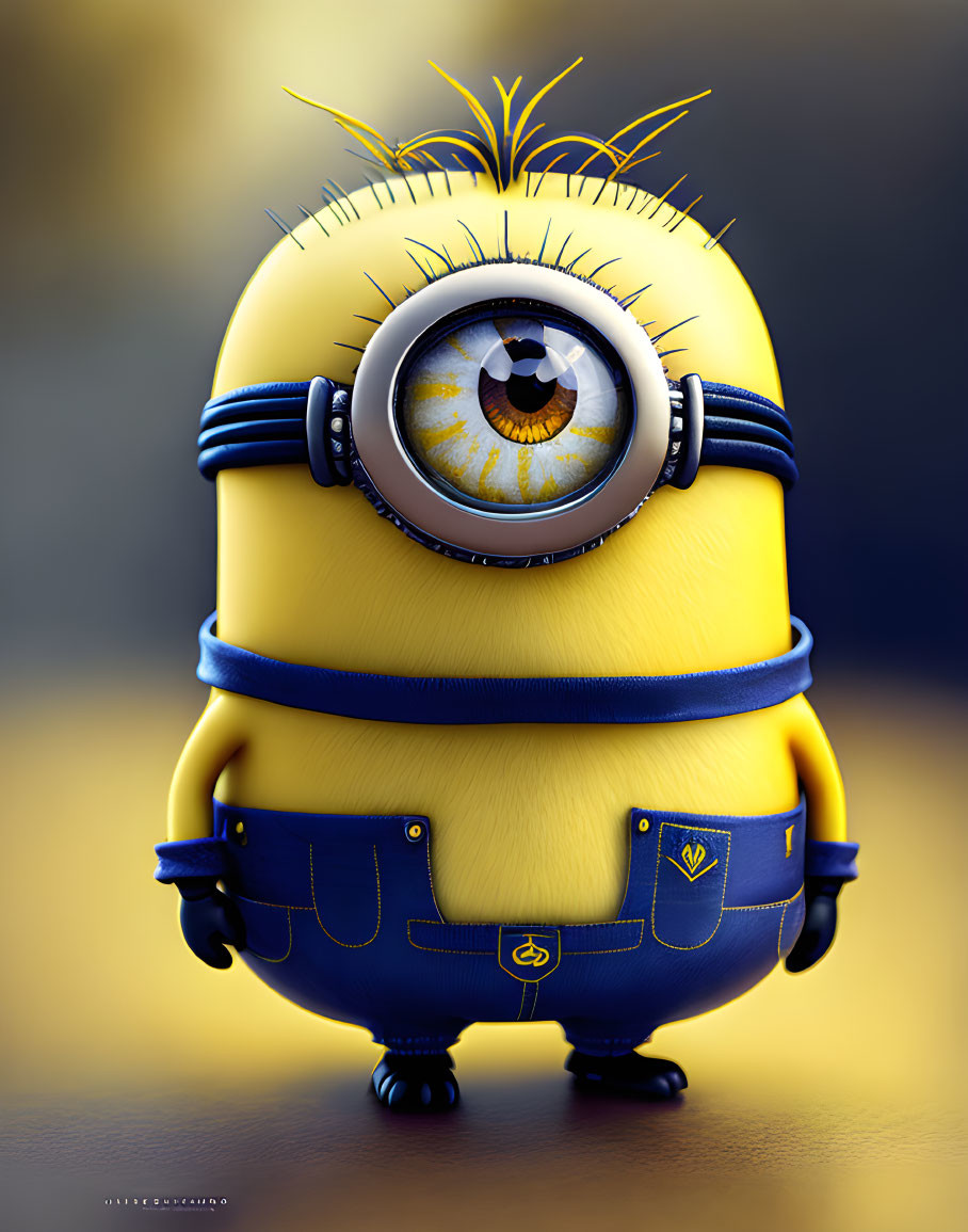 3D illustration of Minion in blue overalls with goggles