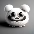 Fluffy white cartoon creature with expressive eyes on grey background