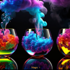 Vibrant colored smoke swirls in glass bowls