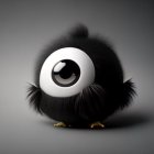 Adorable animated creature with large eye and crown on gray background