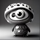 Monochrome stylized animated creature with mushroom cap head