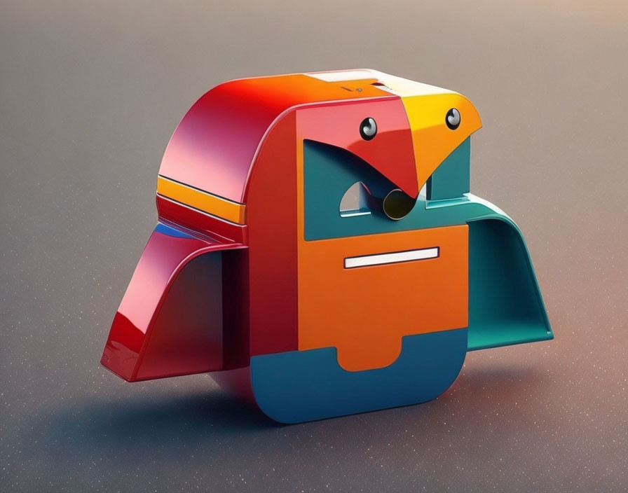 Colorful Stylized Mailbox with Animal-Like Design in Orange, Blue, and Yellow