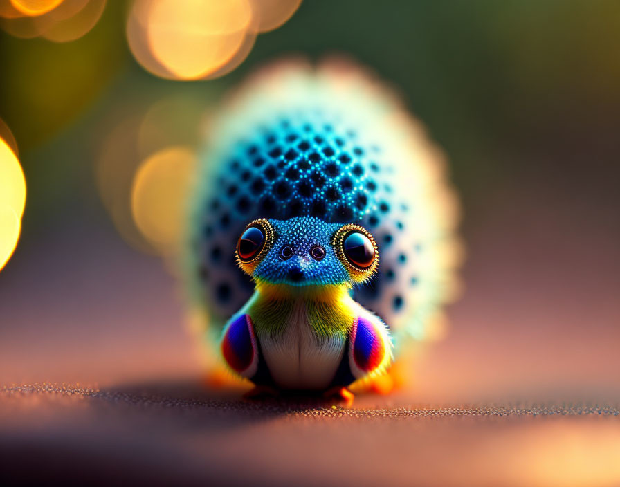 Colorful Spotted Creature with Large Eyes on Softly Lit Background