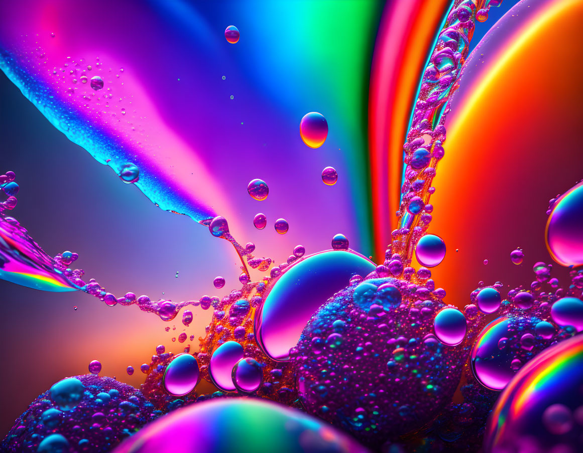 Vibrant bubbles and rainbow patterns in oil and water interaction