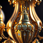 Golden Chandelier with Crystal Embellishments on Dark Background