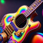 Colorful Psychedelic Electric Guitar on Blurred Musical Background