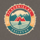 Circular Badge Design: Hiker in Snowy Mountain Landscape