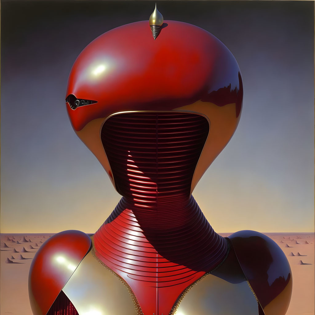 Red and Black Humanoid Robot in Desert Landscape