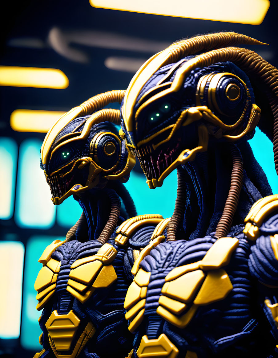 Detailed Alien Robot Figures in Futuristic Setting