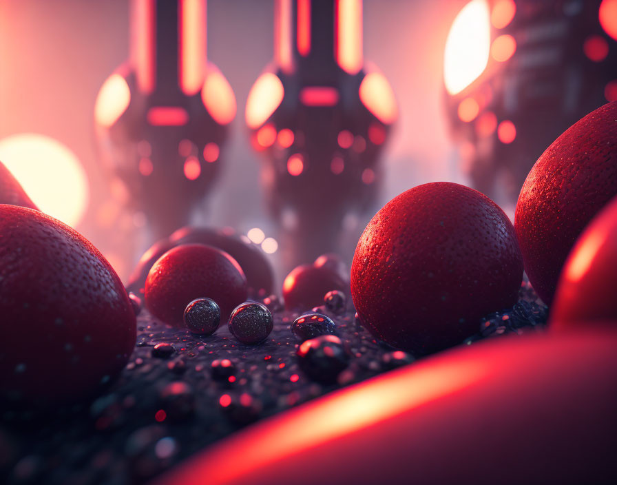 Red Smooth Spheres on Textured Surface with Silhouettes