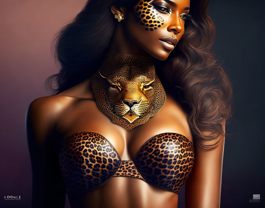 Woman with Leopard-Themed Body Paint: Face and Spots