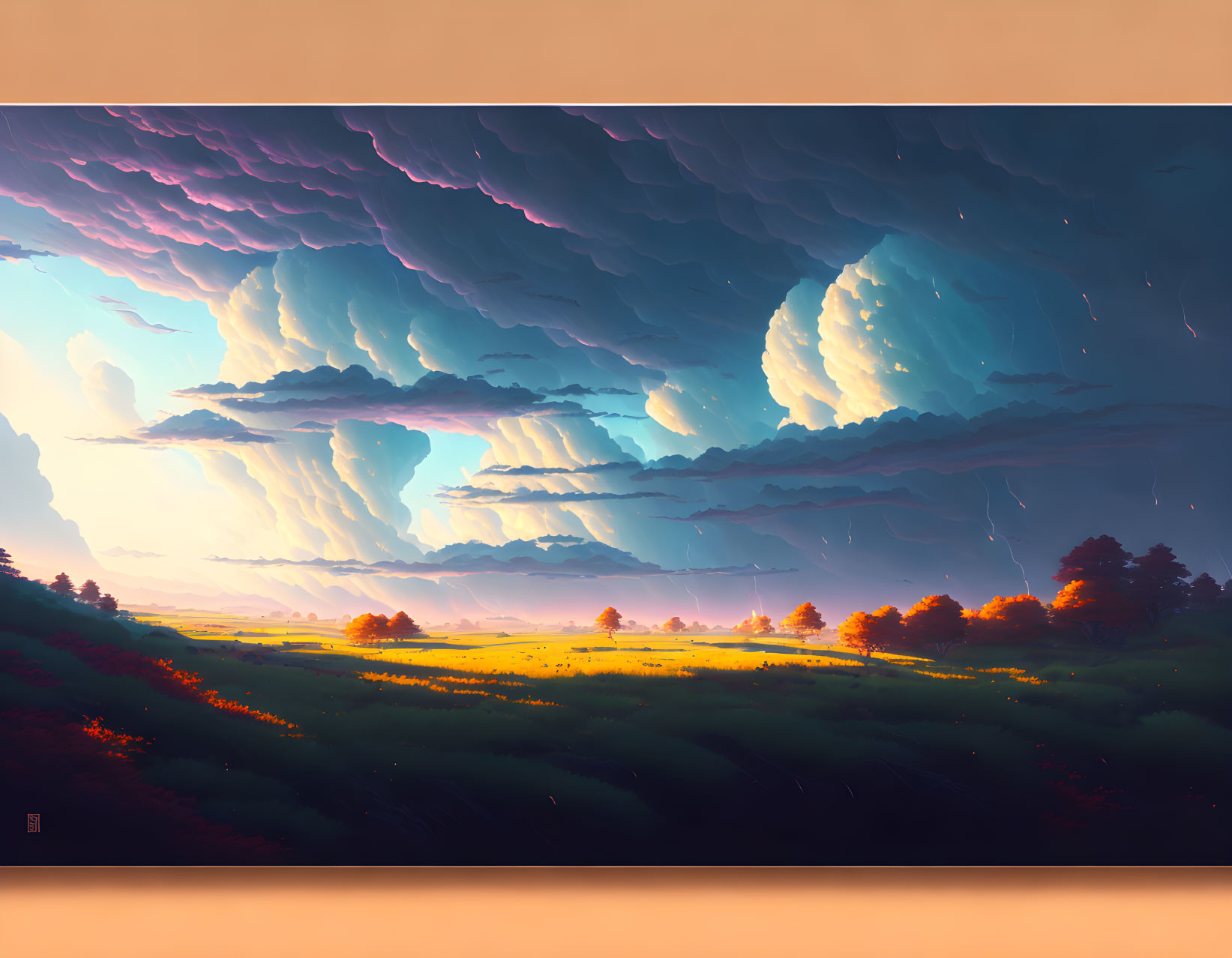 Surreal landscape digital artwork with stormy sky