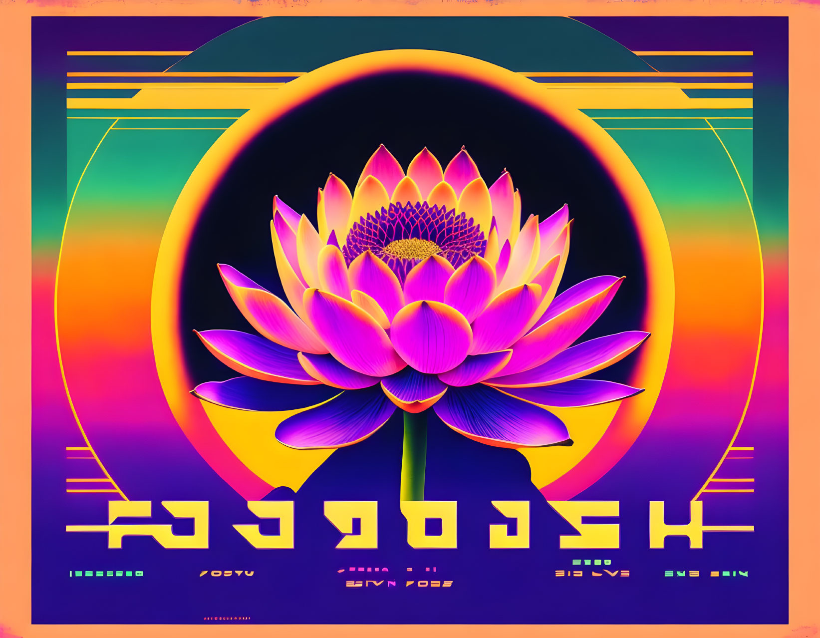 Colorful digital art: Stylized lotus flower in pink and blue with retro-futuristic