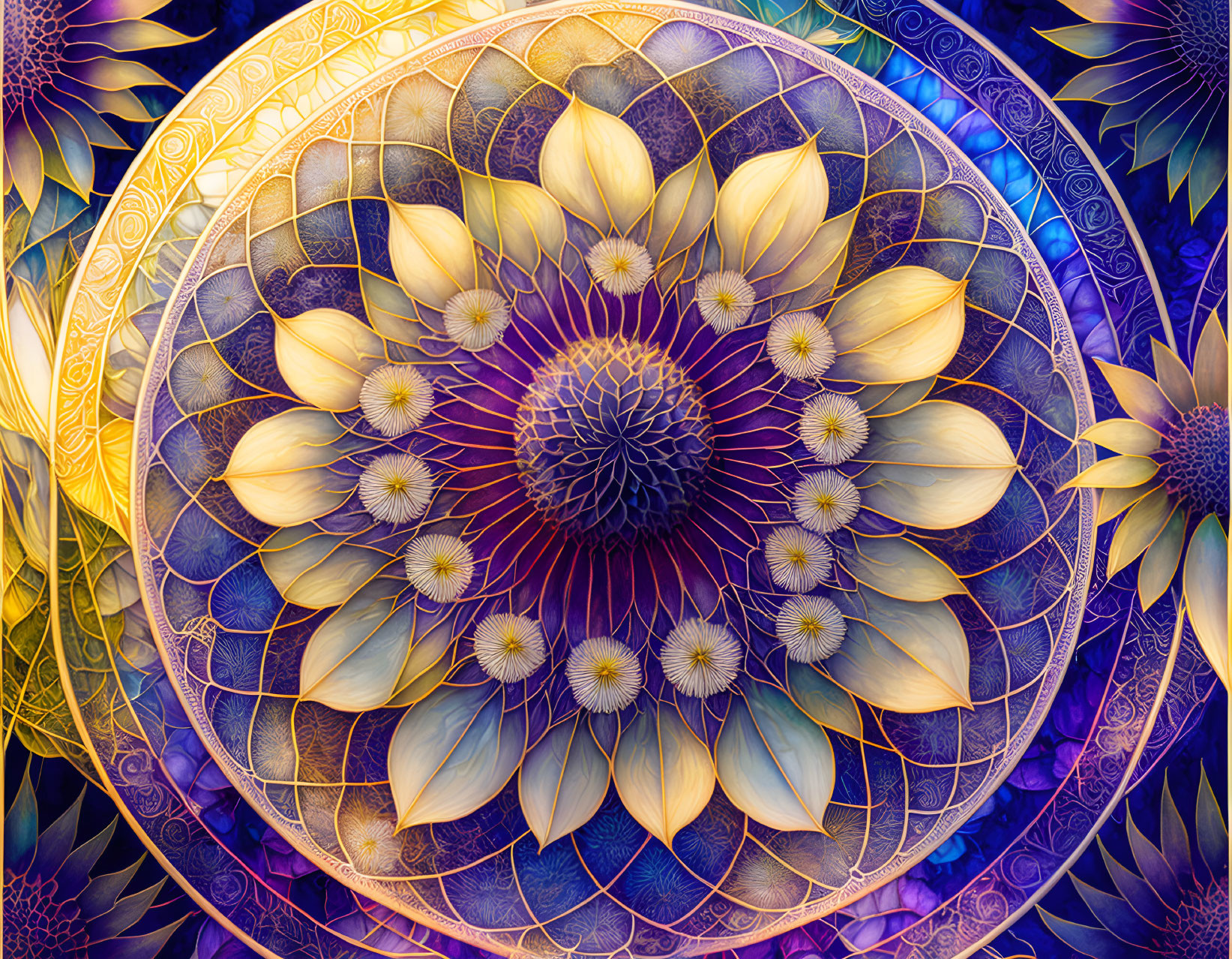 Detailed Symmetrical Lotus Mandala in Vibrant Colors