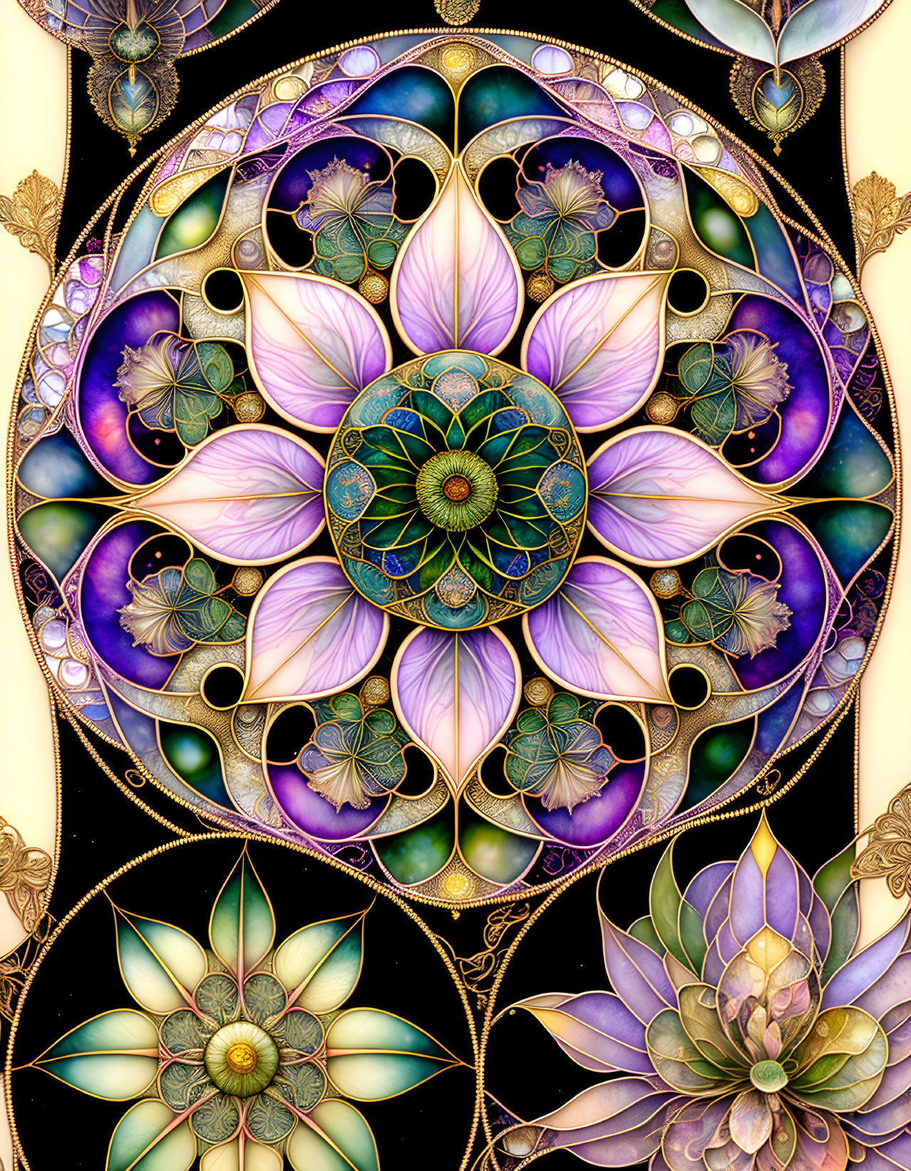 Intricate Purple and Gold Floral Mandala Design