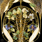 Art Nouveau stained glass design with botanical motif