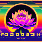 Colorful digital art: Stylized lotus flower in pink and blue with retro-futuristic