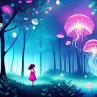 Person in Pink Dress Stands in Mystical Forest with Ethereal Atmosphere