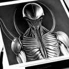 Detailed Xenomorph Pencil Drawing with Artist Pencils