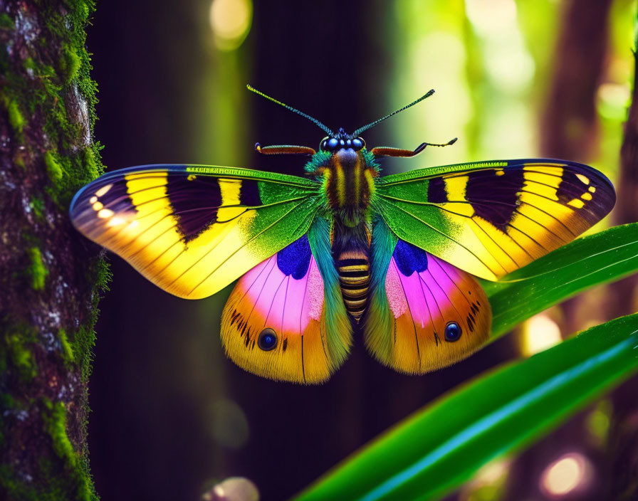 Colorful Butterfly Perched on Plant with Forest Background